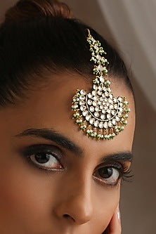 Gold Finish Kundan Polki & Pearl Maangtikka