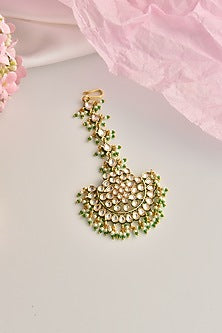 Gold Finish Kundan Polki & Pearl Maangtikka