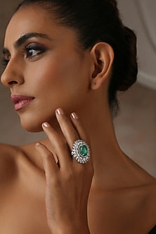 White Finish Green Zircon Ring