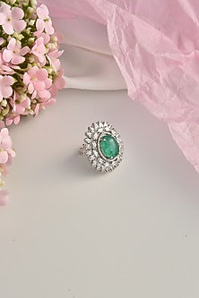White Finish Green Zircon Ring