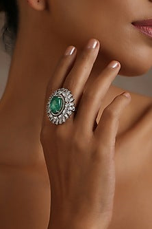 White Finish Green Zircon Ring