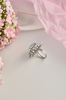 White Finish Green Zircon Ring