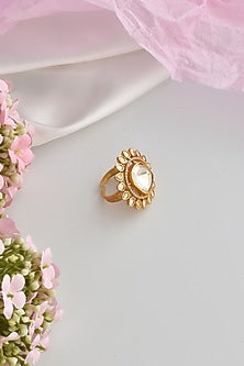Gold Finish Kundan Polki Ring