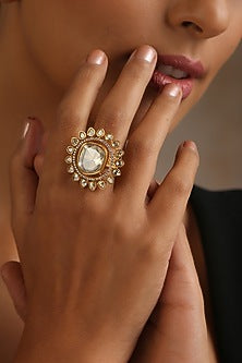 Gold Finish Kundan Polki Ring