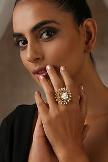 Gold Finish Kundan Polki Ring