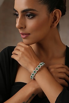 White Finish Emerald & Zircon Kada