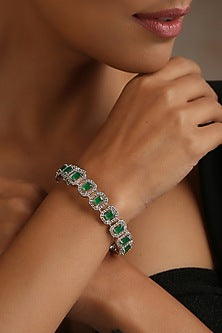 White Finish Emerald & Zircon Kada