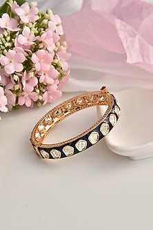 Gold Finish Blue Kundan Polki Bangle