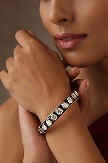 Gold Finish Blue Kundan Polki Bangle