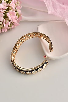 Gold Finish Blue Kundan Polki Bangle