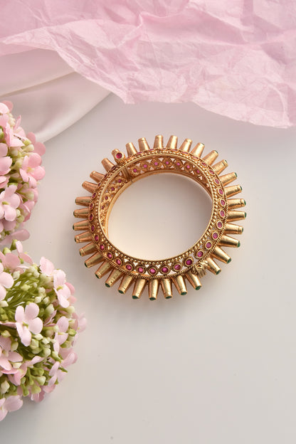 Gold Finish Ruby Temple Kada