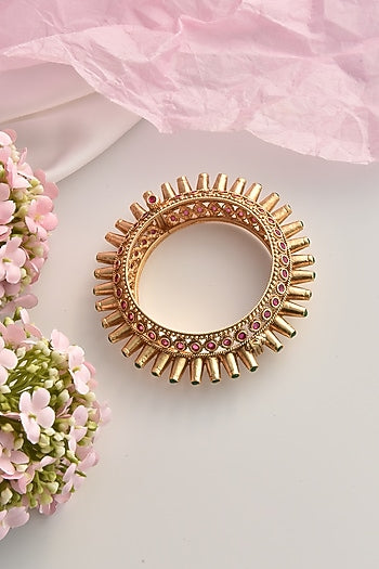 Gold Finish Ruby Temple Kada