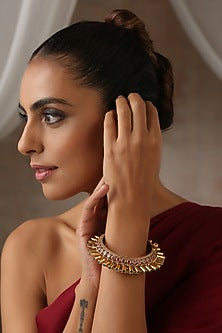 Gold Finish Ruby Temple Kada
