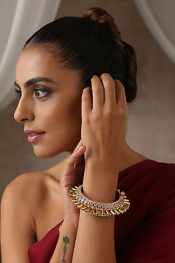 Gold Finish Ruby Temple Kada