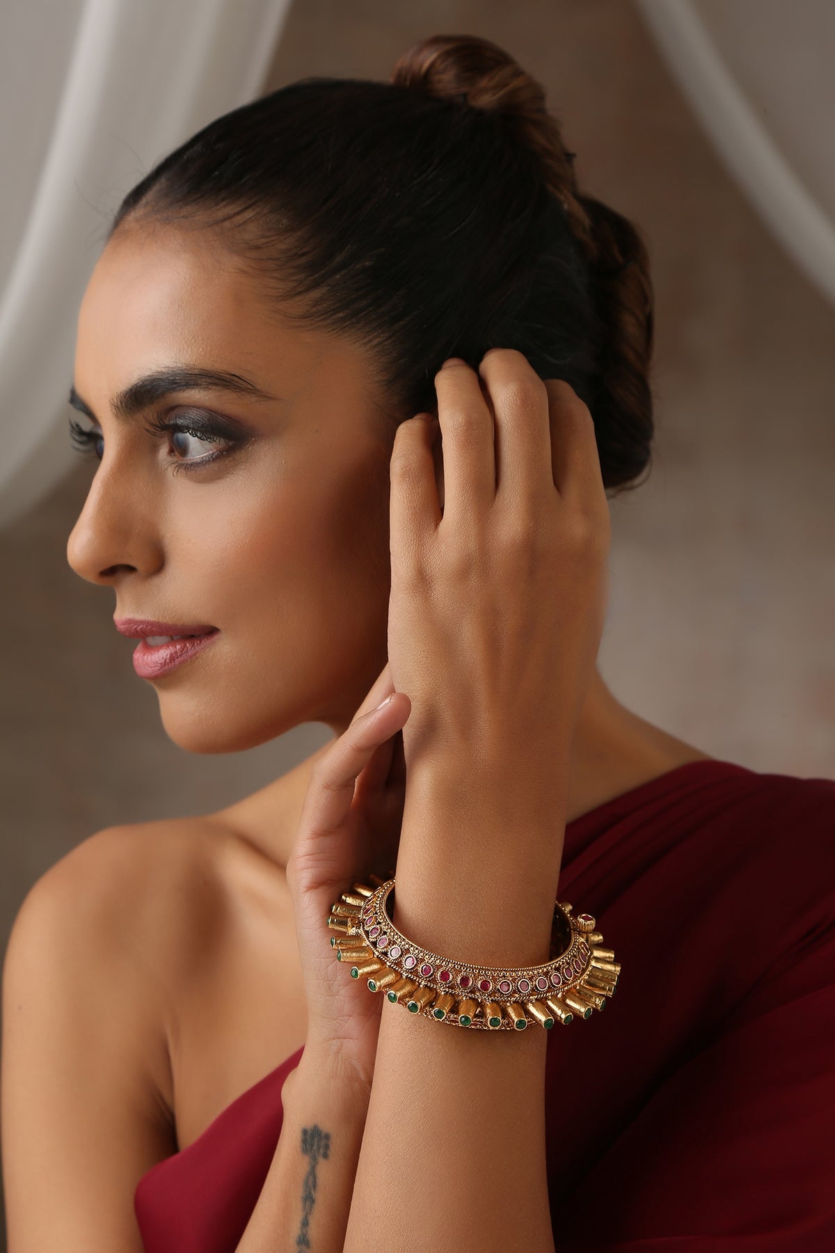 Gold Finish Ruby Temple Kada