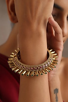 Gold Finish Ruby Temple Kada
