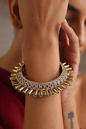 Gold Finish Ruby Temple Kada