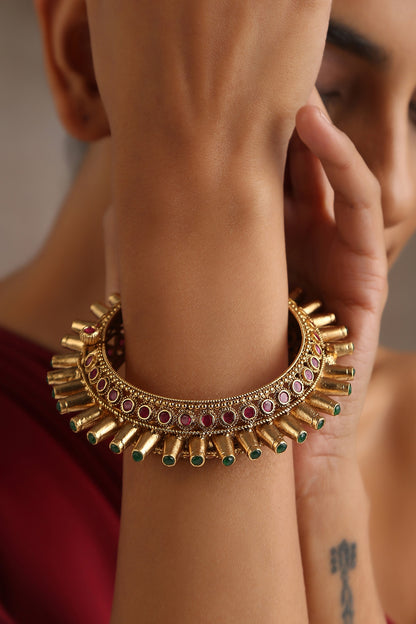 Gold Finish Ruby Temple Kada