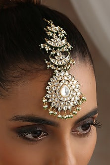 Gold Finish Moissanite Polki Maangtikka