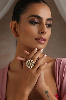 Gold Finish Kundan Polki Ring