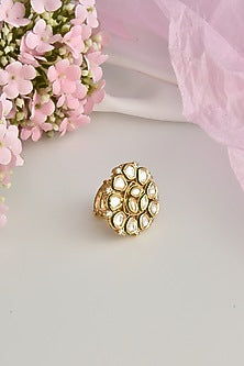 Gold Finish Kundan Polki Ring