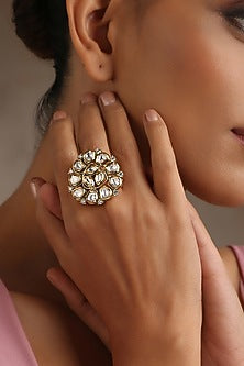 Gold Finish Kundan Polki Ring