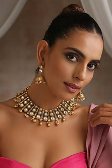 Gold Finish Kundan Polki Choker Necklace Set
