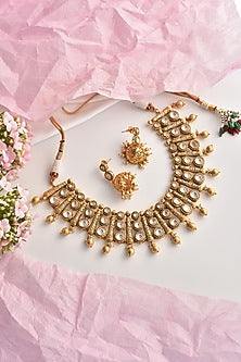 Gold Finish Kundan Polki Choker Necklace Set