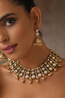 Gold Finish Kundan Polki Choker Necklace Set