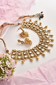 Gold Finish Kundan Polki Choker Necklace Set