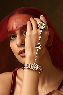 Gold Finish Kundan Polki Hathphool