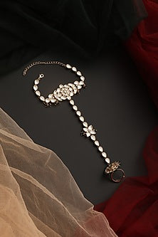 Gold Finish Kundan Polki Hathphool