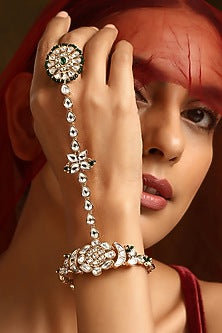 Gold Finish Kundan Polki Hathphool