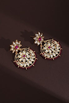 Rose Gold Finish Red Kundan Polki Chandbali Earrings