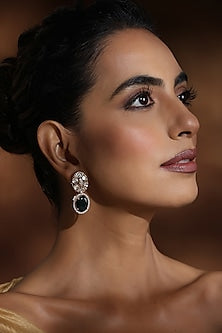 Rose Gold Finish Green Kundan Polki Dangler Earrings