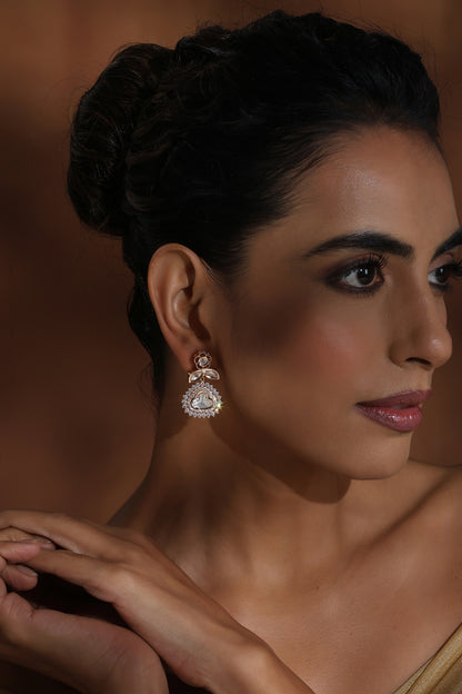 Rose Gold Finish Kundan Polki Dangler Earrings