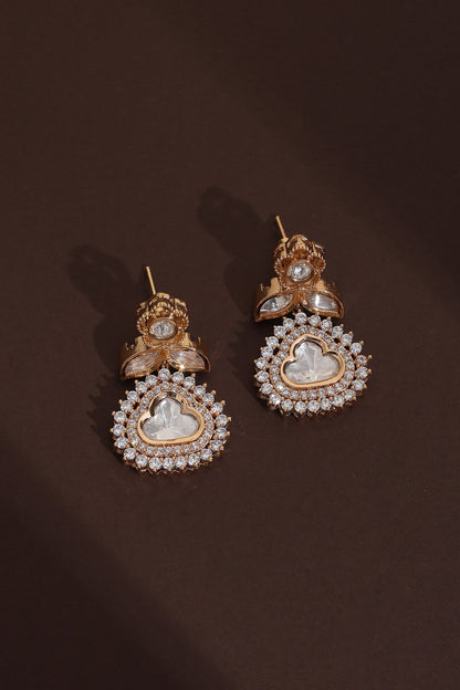 Rose Gold Finish Kundan Polki Dangler Earrings