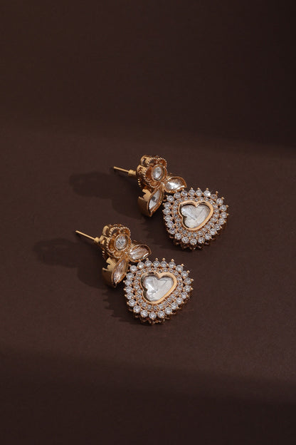 Rose Gold Finish Kundan Polki Dangler Earrings