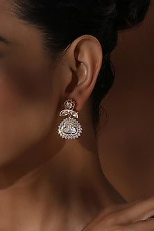 Rose Gold Finish Kundan Polki Dangler Earrings