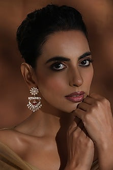Rose Gold Finish Kundan Polki Chandbali Earrings