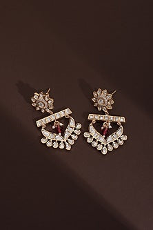 Rose Gold Finish Kundan Polki Chandbali Earrings