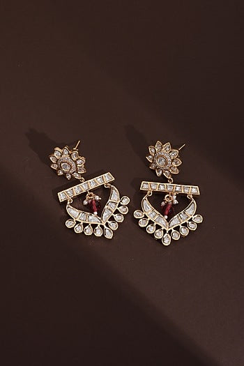Rose Gold Finish Kundan Polki Chandbali Earrings