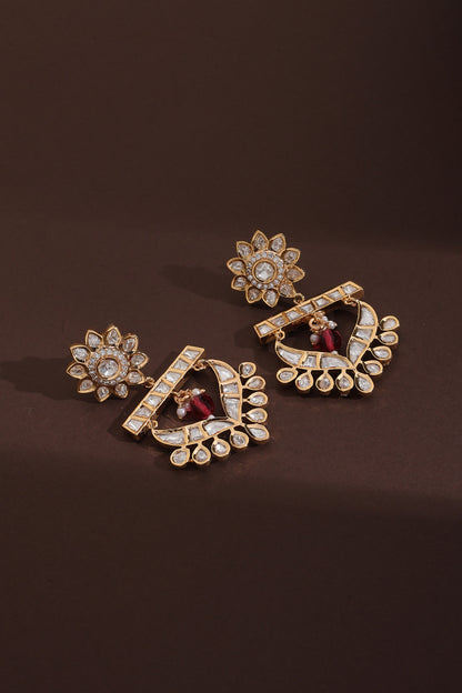 Rose Gold Finish Kundan Polki Chandbali Earrings