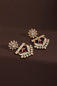 Rose Gold Finish Kundan Polki Chandbali Earrings