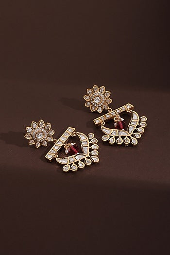Rose Gold Finish Kundan Polki Chandbali Earrings