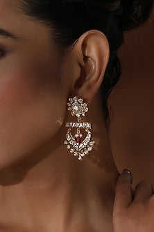 Rose Gold Finish Kundan Polki Chandbali Earrings