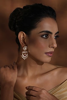 Rose Gold Finish Kundan Polki Chandbali Earrings