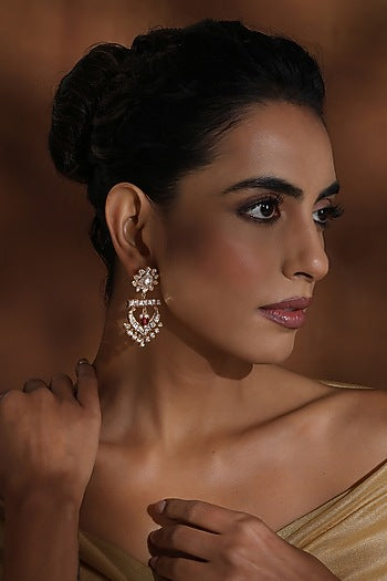 Rose Gold Finish Kundan Polki Chandbali Earrings
