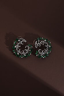Black Rhodium Finish Green Zircon Hoop Earrings