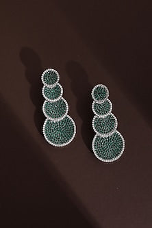 Black Rhodium Finish Green Zircon Dangler Earrings